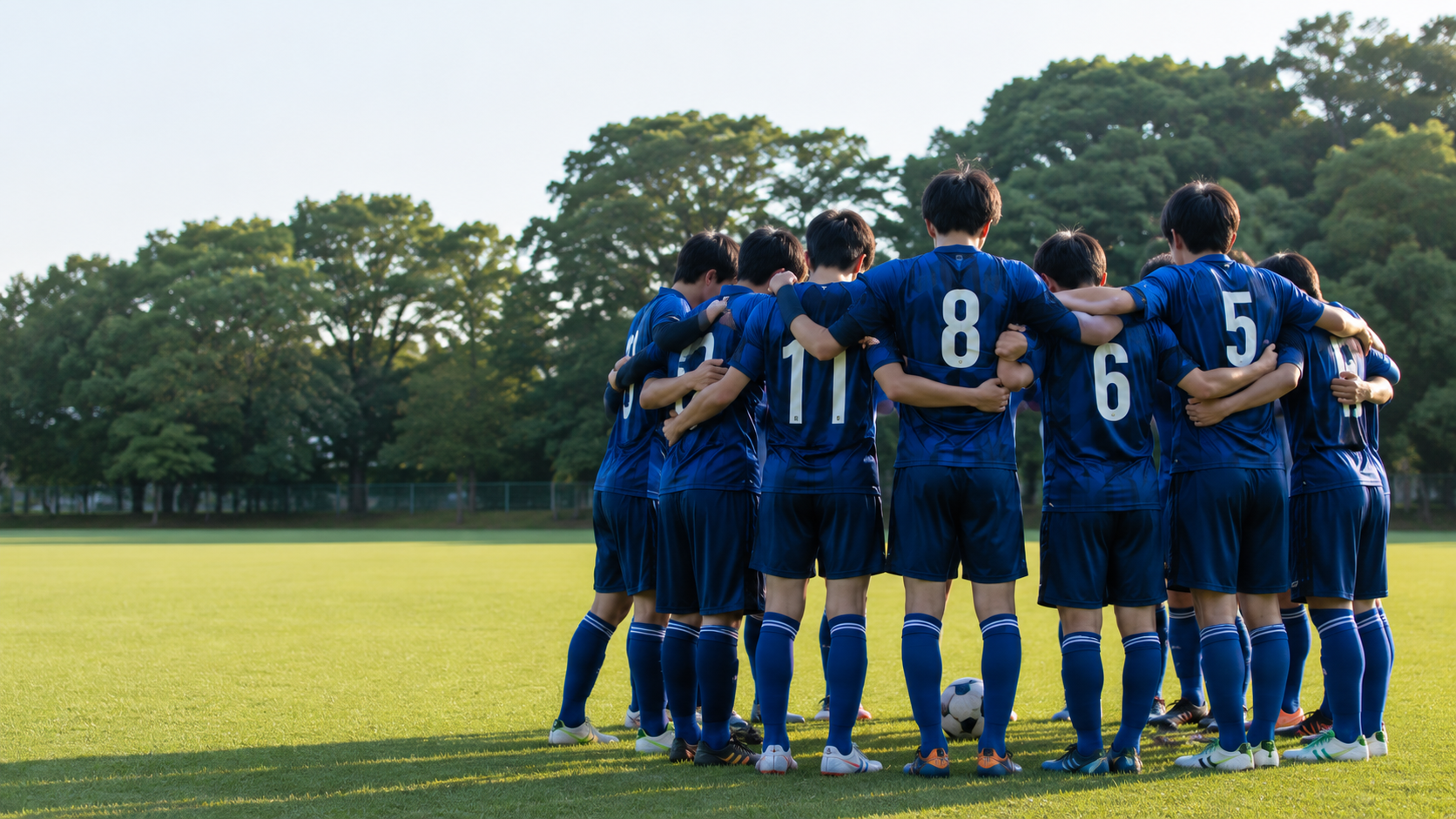円陣を組むサッカーチーム